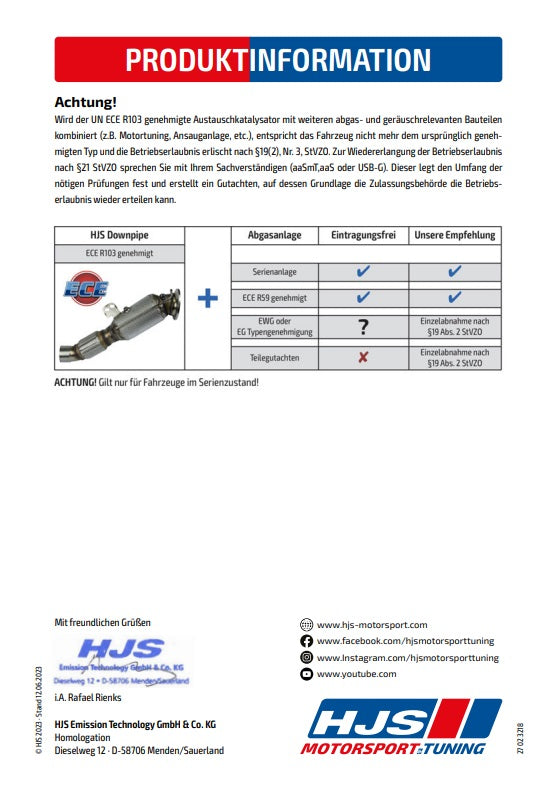 HJS ECE Downpipe BMW B48B20A/B bis Bj. 10/2020 OPF Modelle Art. 90822070