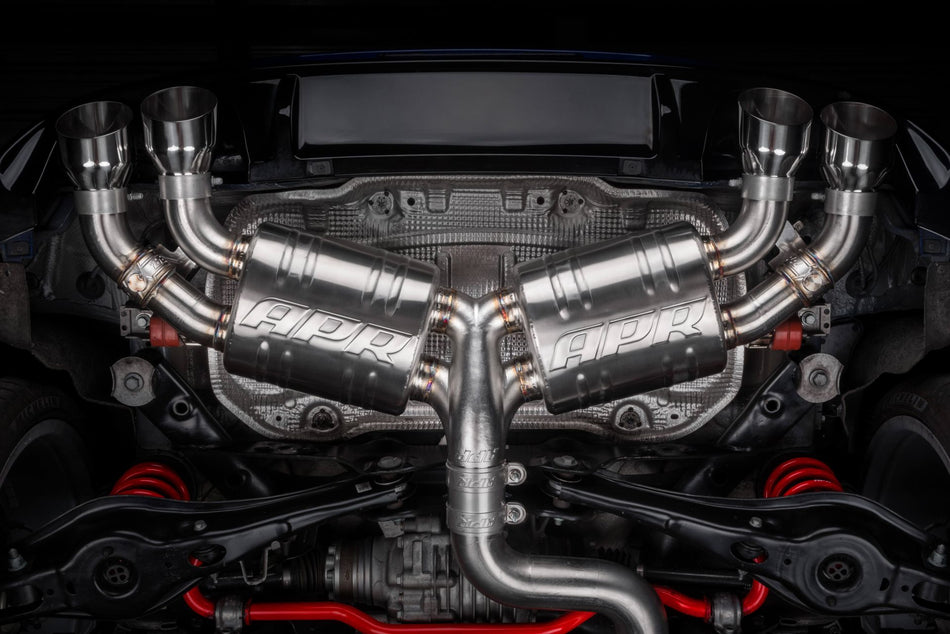APR Edelstahl Duplex Ø76mm Sportauspuff-Komplettanlage ab Kat VW Golf 7 R Vor-Facelift